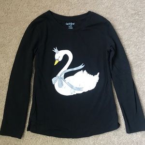 Cat & Jack Black Long Sleeve with Swan Tee Shirt